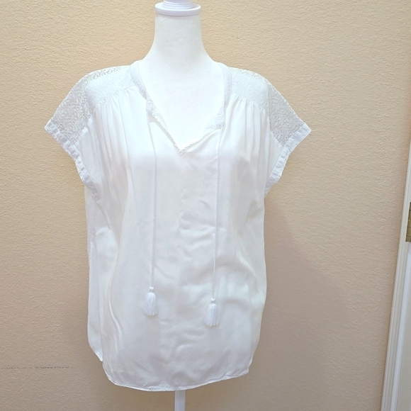 St. John's Bay Tops - White Lace Shoulder Blouse !!Buy 3 for $15!!